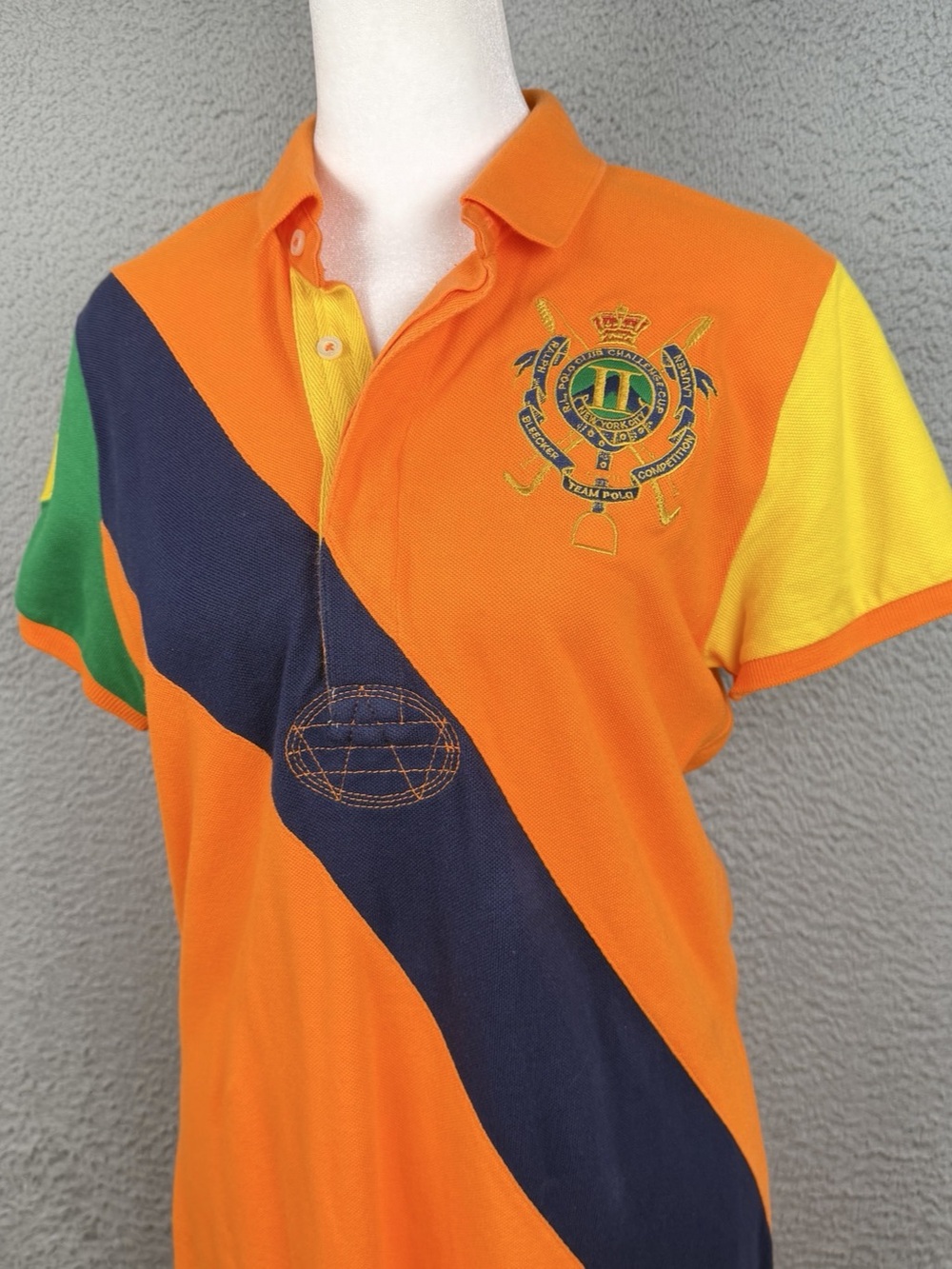 VTG Ralph Lauren Sport Polo Shirt Dress Womens L Orange Challenge Cup #2 Cotton